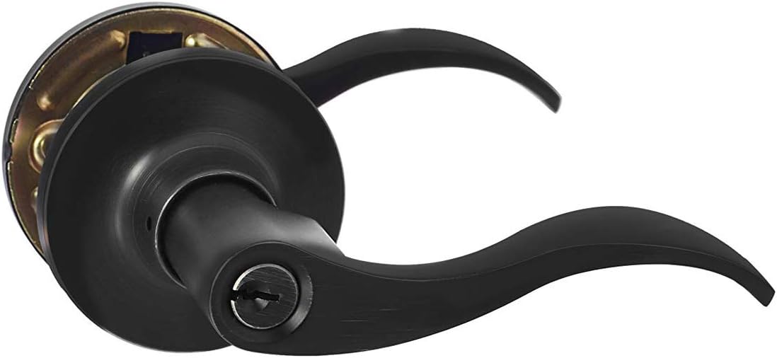 Amazon Basics Exterior Door Lever With Lock, Wave, Matte Black