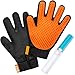 KCT Pet Care Grooming Gloves - Washable Travel Sized Lint Roller Included - Gentle de-Shedding Brush for Dogs and Cats - 260 BPA Free & Non Toxic Silicone Tips Per Glove