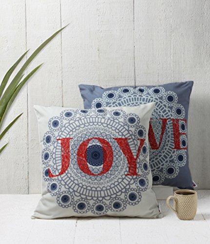 Christmas Gifts Spun Polyester Square Throw Pillow Cushion Covers Set of 2 Love and Joy Print With Zipper Closure And Printed Motifs For Home Decor Sofa Bed 18 x 18 Inches
