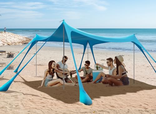 Tenda da Spiaggia Portatile Tents, Grande Tenda Mare Spiaggia UPF50+ Tenda Della Spiaggia di con 4 Pali, Pala, Picchetti e Borsa per il Trasporto per Campeggio, Pesca, 3x 3x 2M (sky blue)