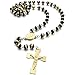 INBLUE Men,Women's Stainless Steel Rubber Pendant Necklace Gold Tone Black Virgin Mary Jesus Christ Crucifix Cross Rosary 26 Inch Chain