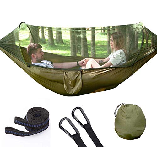 New Parachute Cloth Automatic Quick-Open Tent Type Outdoor Camping Mosquito net Hammock Anti-Mosquito Hammock with Mosquito net (Military Green)