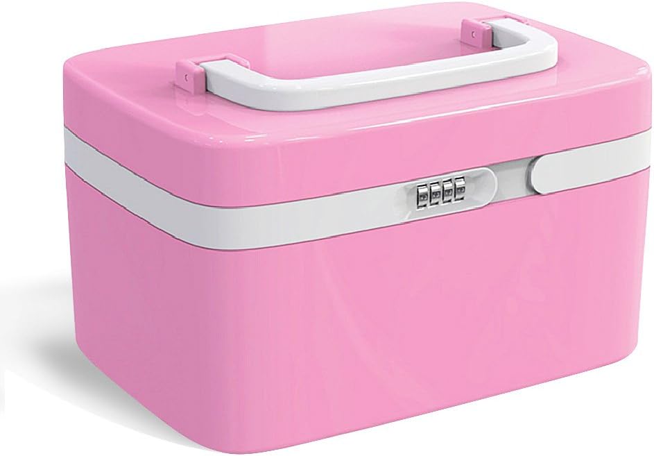 Combination Lock Storage Box, EVERTOP Multi-function Storage Bins with Compartments and Removable Dividers for Cosmetics, Makeup Brushes, CD, Essential Oils, Arts Crafts, Medical Supplies (Pink)
