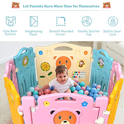 image for Costzon Baby Playpen, Kids 8 PE Panel, Cute Bear Pattern Safety Yard A