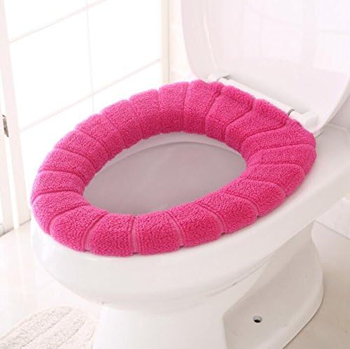 Lucky Beth Autumn Winter Warm Thicken O-type Toilet Mat Toilet Seat Cover Pads (Stripes Rose red)