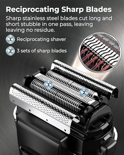 Foil Shaver with Floating Blade, Cordless Rechargeable Electric Shaver for Men, 7500Rpm Wet & Dry Gear Electric Razor, 100% Waterproof, Up to 100 min, Smart LCD, Travel Lock (Silver)