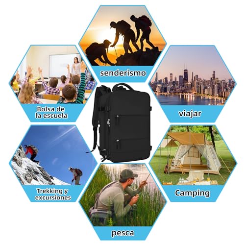 Mochilas de viaje grandes,mochilas de viaje multifuncionales, con Puerto de Carga USB,Mochila de Senderismo,Bolsa de Equipaje de 35L de 15,6 Pulgadas,impermeables,deportes al aire libre