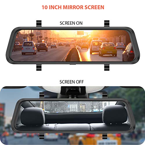 Front and Rear View Mirror Dash Cam, 1080P 170° Wide Angle Front Camera and 720P 140°Wide Angle Streaming Rear Camera, 10inch IPS Dashcam Touch Screen, Backup Camera with Night Vision, G-Sensor - Thumbnail 6