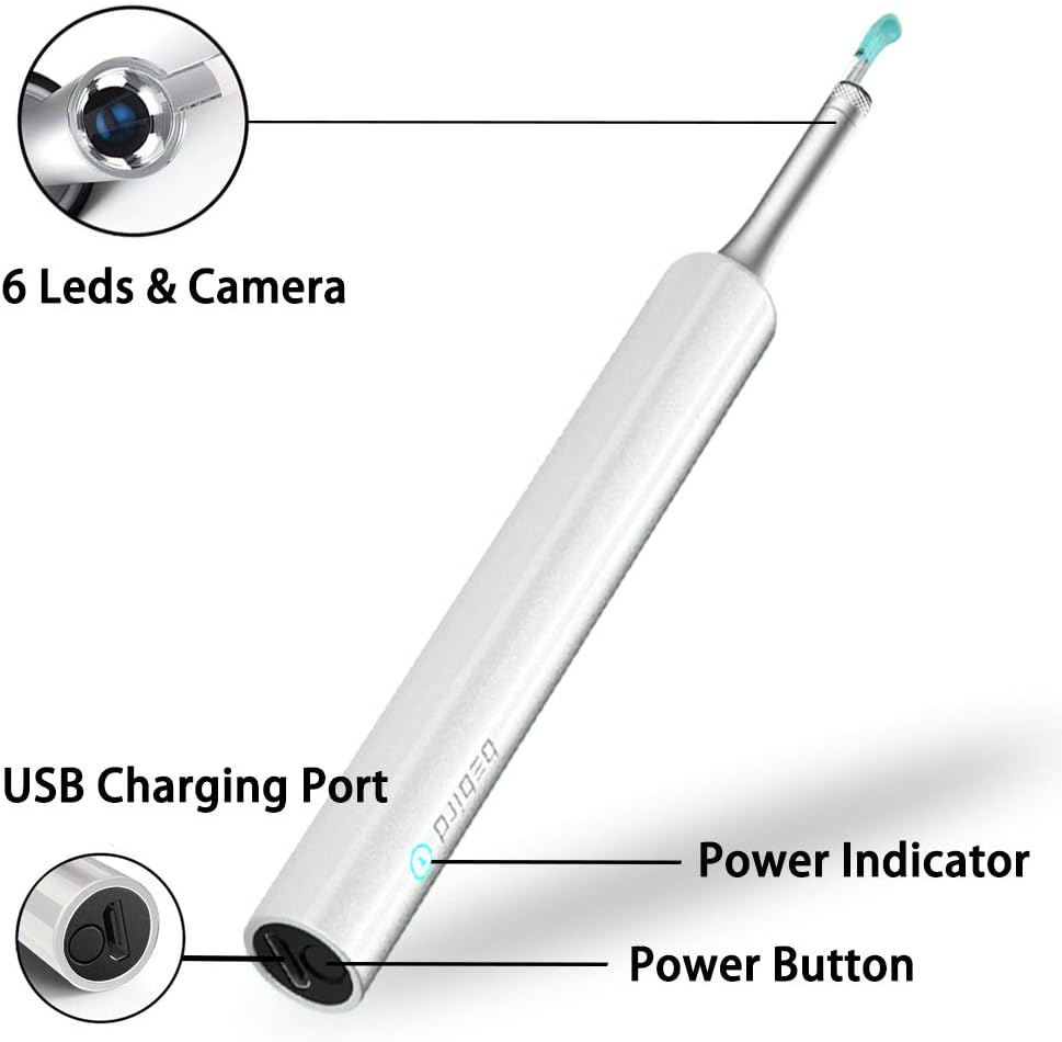 BEBIRD Ear Wax Removal Endoscope Otoscope, Earwax Remover Tools, Scope, with 1080P FHD Camera, 6 Led Lights, Wireless Connected, Compatible with iPhone, iPad, Android Smart Phones & Tablets (White) : Electronics