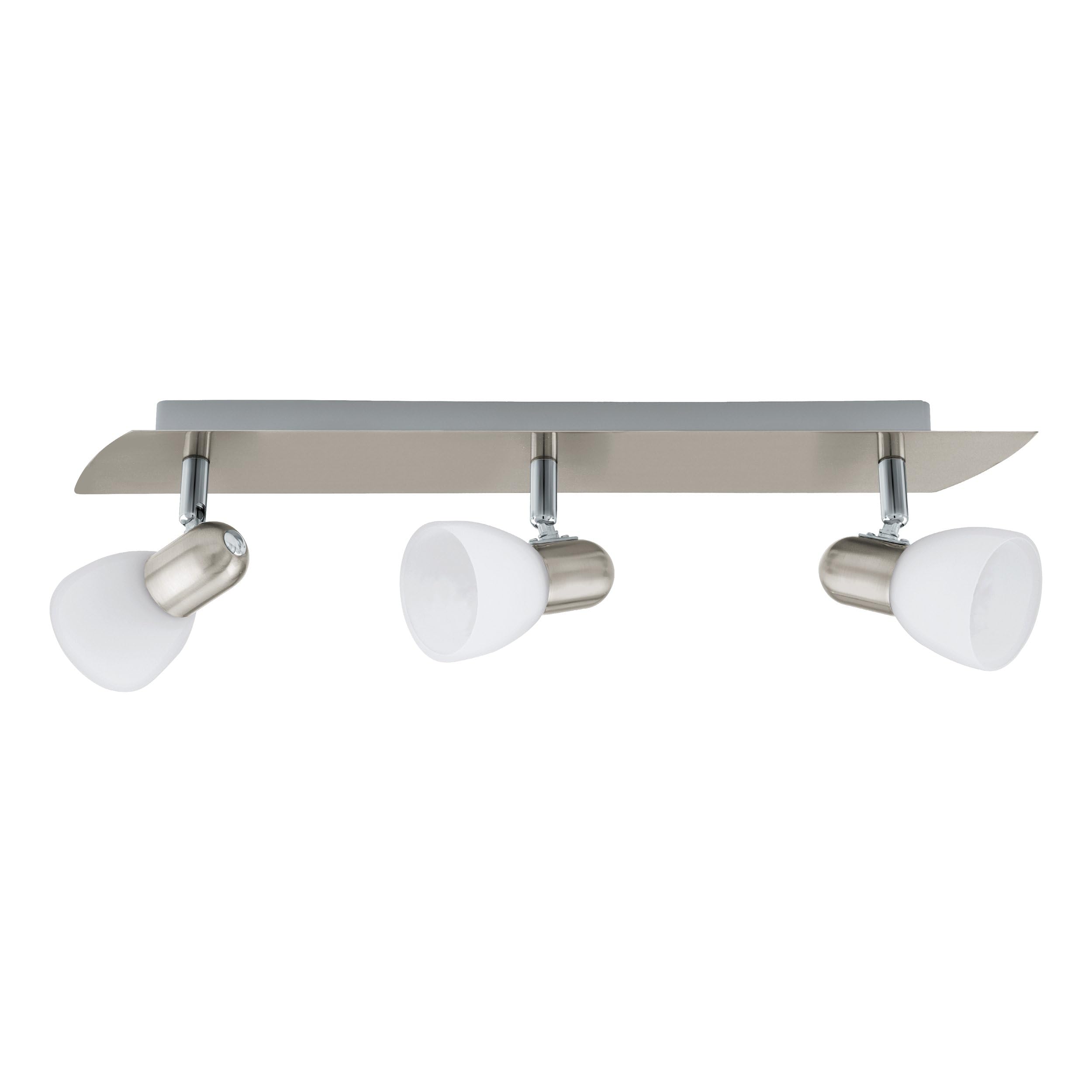 Eglo Ceiling Light Enea, 3-Flame Ceiling Fixture, Metal Ceiling Spotlight in Matte Nickel, Frosted White Glass, Living Room lamp, Spots with E14 Socket, 50 cm Length