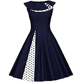 Women Audrey Hepburn Vintage 1950s Retro Rockabilly Prom Dresses Polka Dots Sleeveless Short Wedding Formal Casual Cocktail Swing Party Dress A Line Homecoming Elegant Midi Evening Dress Navy blue 3XL
