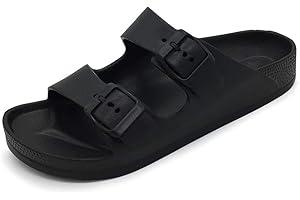 FUNKYMONKEY Women's Comfort Slides Double Buckle Adjustable EVA Flat Sandals