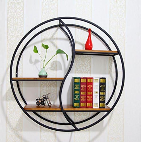 DHMHJH Nordic Minimalist Living Room Wall Hanging Wrought Iron Photo Frame Bookshelf Circular Partition Wall Display Stand (Color : Black)