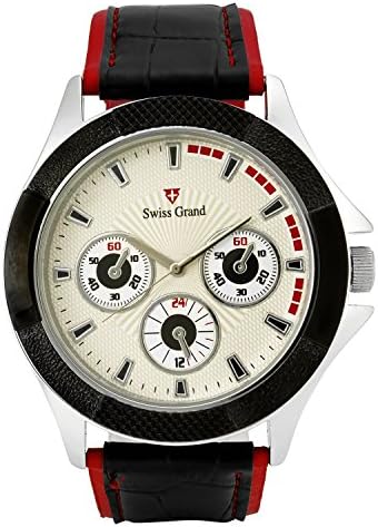 Swiss Grand SG-1154 Black Coloured with Red Leather Strap Analog Quartz Watch for Men