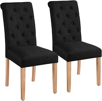 Yaheetech Upholstered Dining Chairs Set of 2 Black Fabric High Back