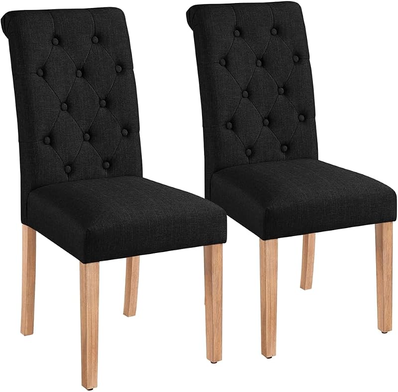 Yaheetech Upholstered Dining Chairs Set of 2 Black Fabric High Back