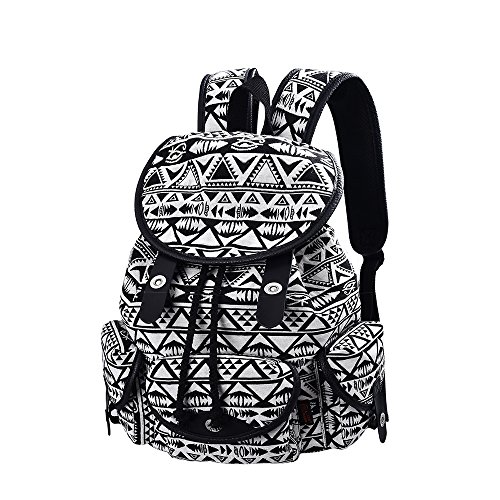 C-LEATHERS Lightweight Girl's Backpack Canvas Backpack Purse Schoolbag Bookbag Laptop Backpack 163 (Black Triangle)