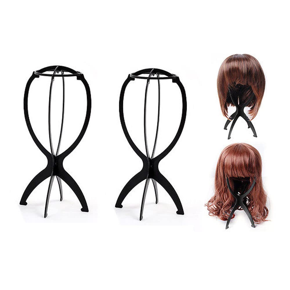 Gadgetking 3 Pack Wig Display Stand Mannequin Dummy Head Hat Cap Hair Holder Fordable Black Storage Holding Dryer Travel Short Portable Folding