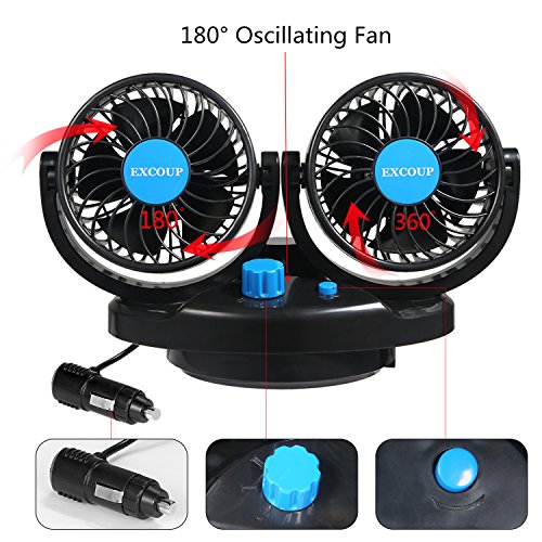 Oscillating Fan for Car with 12V Adapter for Household, Fan for Truck Car 2 Adjustable Speed 360Â° Rotatable Low Noise