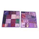 Mogul Patchwork Cushion Cover Purple Embroidered Ethnic Pillow Shame Festive Décor