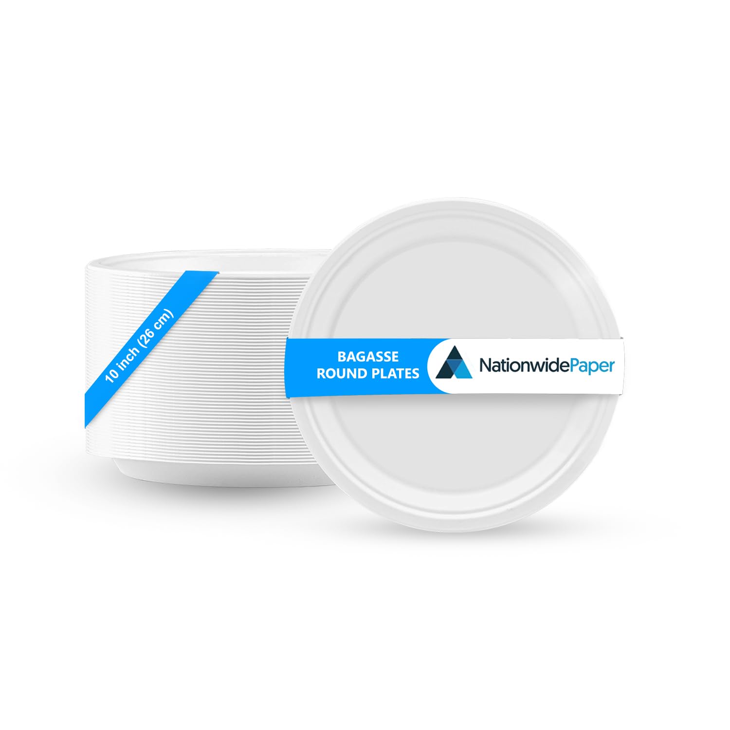 Nationwide Paper 10 Inch Biodegradable Bagasse Round Paper Plates, Strong White Party Plates, 100% Biodegradable Disposable Plates (50 Pcs)