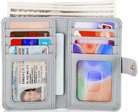 OBRAVE Small Wallets for Women RFID Blocking Leather Bifold, Credit Card Holder, Ladies Mini Wallet with Zipper Coin Pocket, ID Window (Grey)