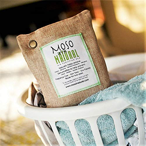 Moso Natural Air Purifying Bag 4 Pack. Bamboo Charcoal Air Freshener, Deodorizer, Odor Eliminator, Odor Absorber For Cars and Closets. 200g Natural Color