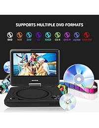 wonnie 7.5 inch reproductor de DVD portátil con visualización Giratoria, USB Ranura SD y 4 horas Batería recargable, regalo perfecto para niños (negro) Negro