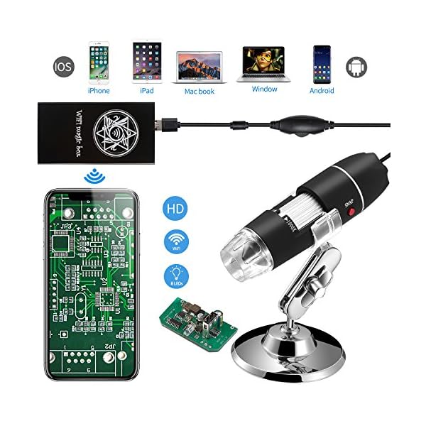 Jiusion WiFi USB Digital Hand Mikroskop, 40-1000x Wireless Vergrößerung Endoskop 8 LED Mini Kamera mit Telefon Saug-und…