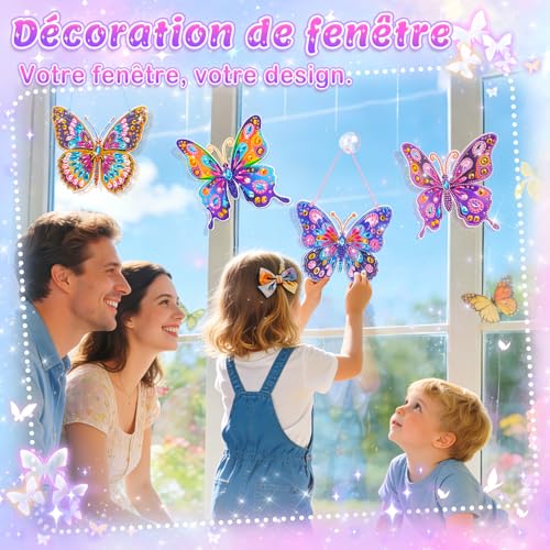 Gift Girl 6 8 10 7 5 9 Years, Children's Manual Activity Butterfly Diamond Painting Child Toy Girl 6 7 8 9 Years, Creative Hobbies 6 8 10 Years Sun Catcher Window Color Deco Birthday Gifts 4-12