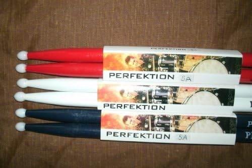 3 PAIR Perfektion Colored Nylon Tip Drum Sticks 5A Size - "All American Pack" Red, White & Blue 3 Pack (1 pair each color)