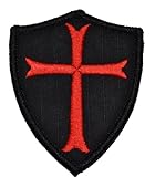 Knights Templar Cross 3x2.5 Shield Military Patch / Morale Patch - Black with Red