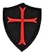Knights Templar Cross 3x2.5 Shield Military Patch / Morale Patch - Black with Red
