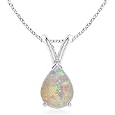 Angara Natural Opal Solitaire Pendant for Women | 0.7 ct Pear Shape Opal Solitaire Pendant Necklace in Sterling Silver | October Birthday, Anniversary, Gemstone Jewelry Gift | AAAA | 8x6mm