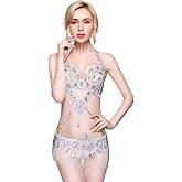 ROYAL SMEELA Belly Dance Costume for Women Tribal Belly Dance Bra and Belt Set Rhinestone Bra Top Sequin Belt Carnival Outfit