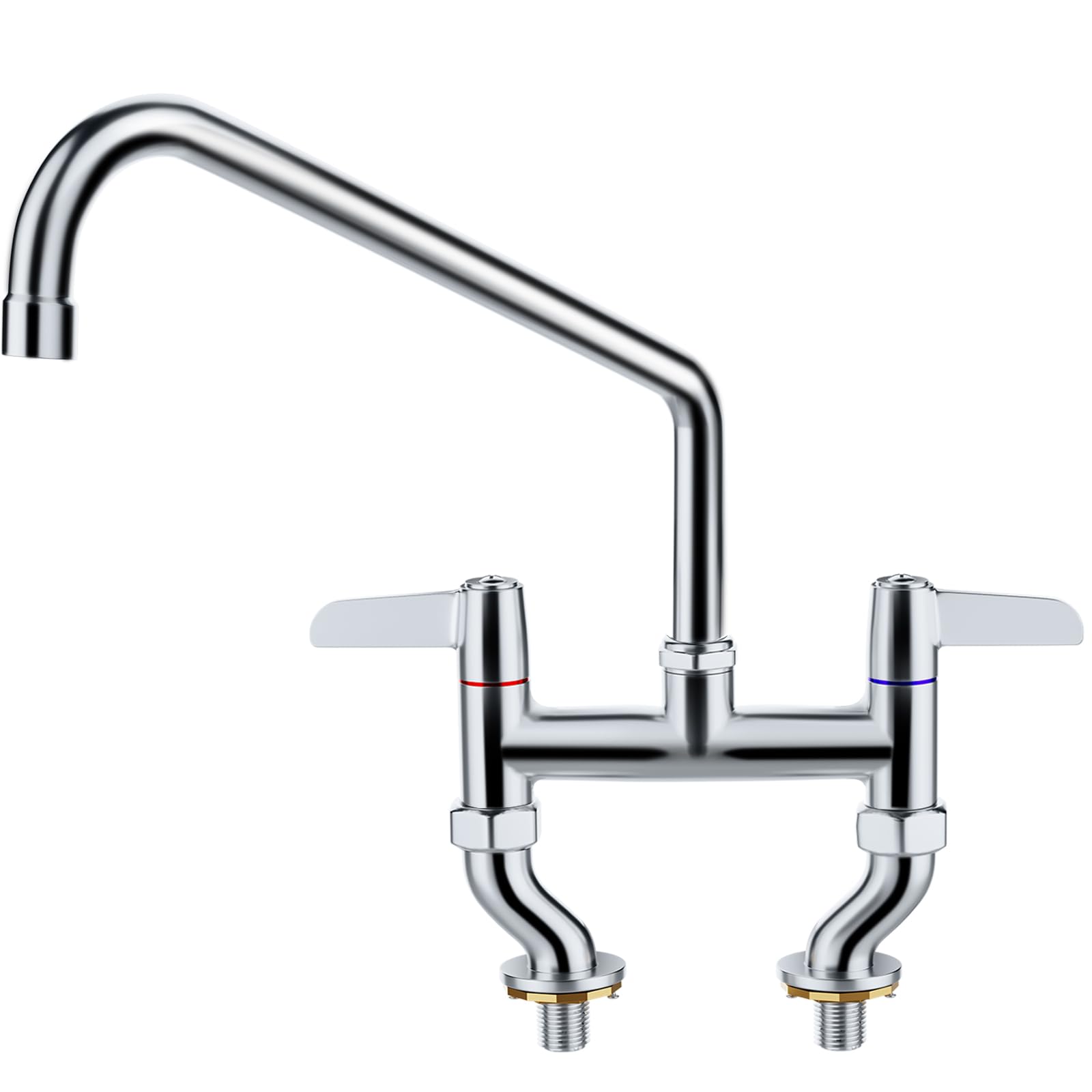TAIMIKO Commercial Tap Deck Mount, 4-8 Inch Adjustment Center Kitchen Sink Faucet with Brass Construction 2-Hole Mixer Tap with 10" Swing Nozzle