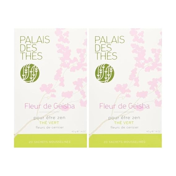 Palais Des Thés Fleur De Geisha Japanese Green Tea With Cherry Blossom 40 Tea Bags 2 Pack