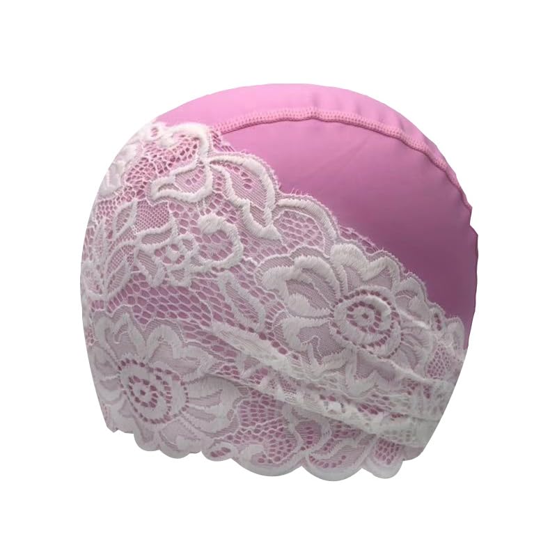 SUNTRADE Women Fashion Swimming Cap PU Waterproof Long Hair Lace Swim Cap for Women (pink)