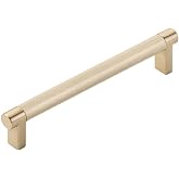 Emtek Select Knurled Cabinet Pull with Satin Brass (US4) Stem Finish - Choice of Size - 84055.RECUS4.KNUS4 - Center-to-Center: 6"