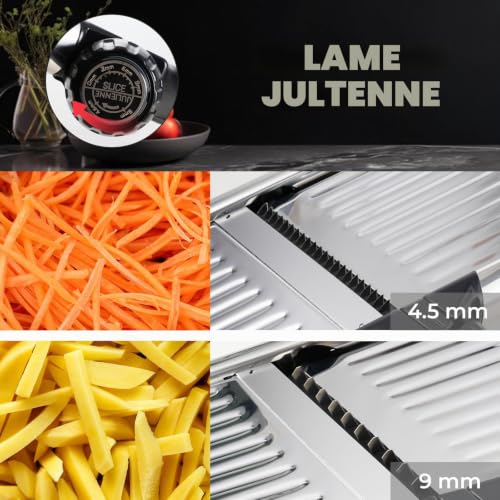 5 in 1 Manual Adjustable Vegetable Mandolin, Stainless Steel Blades, Hand Protection, Julienne Slicer for Potatoes Carrots Onions