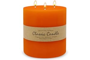 UNICY Large 3-Wick Orange Pillar Candle - 6x6 Inch Dripless & Smokeless Unscented Fat Candle, 120 Hour Long Burning Hand-Poured Thick Candle with Cotton Wicks