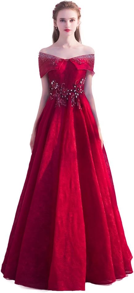 Chuanyi Women's Lace Off The Shoulder Beaded Formal Dresses Evening Wedding