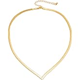 NALISASA 14K Gold Flat Snake Chain Choker Necklaces, Simple Minimalist V-Shaped Short Collar Clavicle Necklace Women Jewelry, Herringbone Necklace for Women