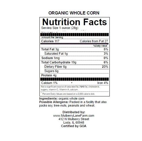 Whole Corn 2 Pounds Yellow USDA Certified Organic, Non-GMO, Bulk