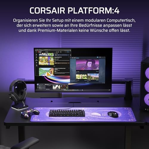 Platform:4 – 120 cm x 76 cm, Fester Höhe, Stehender Computer Home Office Gaming-Schreibtisch, Kabelmanagement, USB-Anschluss, Monitorarm Inbegriffen – Schwarz