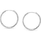 LeCalla 925 Sterling Silver Hoop Earrings for Women | 2MM Diamond-Cut Sleeper Hoop Earrings | Round Circle Endless Hoop Earring (20MM, 30MM, 40MM, 75MM)