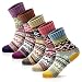 Women Vintage Soft Warm Thick Knit Wool Casual Cozy Crew Socks Vintage Colorful Cute Pattern Socks for Women 5 Pack fits shoe size 5-8