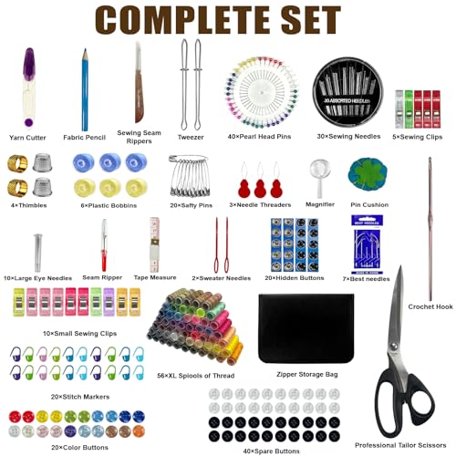 Sewing Kit with Accessories, 305 Piece Large Professional Sewing Kit, Including Sewing Machine Accessories with 56 Thread Spools, Scissors and Accessories