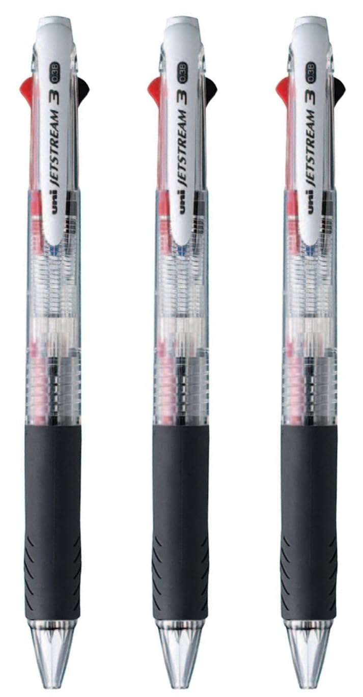 jetstream Set of 3 3 Colour Ballpoint Pen - 0.38 mm, Black Blue Red Ink, Transparent (SXE340038.T)