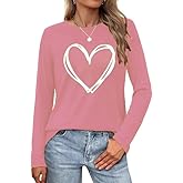Womens Love Heart Raglans T-Shirts Casual Long Sleeve Valentine's Day Graphic Tees Tops